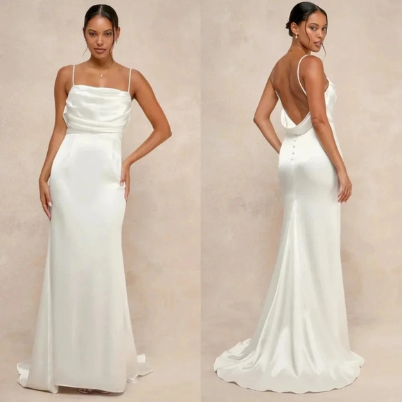 Lulus Dresses & Skirts - Lulus Lovely Endearment White Satin Sleeveless Backless Maxi Dress Wedding